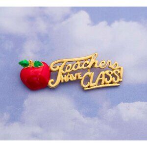Vintage Art deco Red Apple With "Teachers Gift" Brooch by AJC - S16